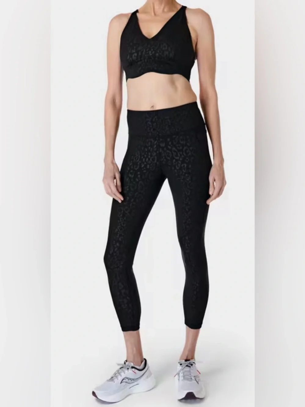 Sweaty Betty Power Plunge Sports Bra Black Leopard Medium Impact Medium